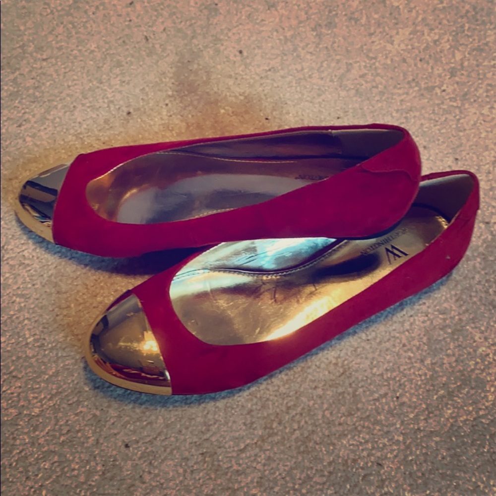 Gold/Cherry red Ballet Flats